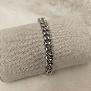 Men's Curb Chain Bracelet Cuban Link Silver Tone Industrial Accessory Jewelry